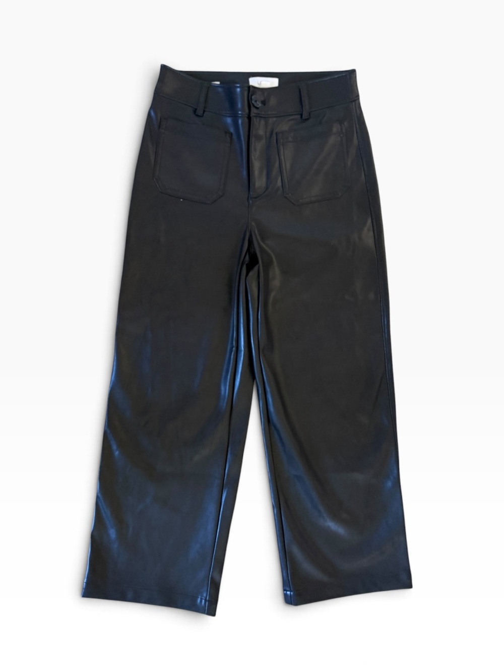 LOFT Black Palmer Wide-Leg Petite Faux Leather Pants - Picture 5 of 8